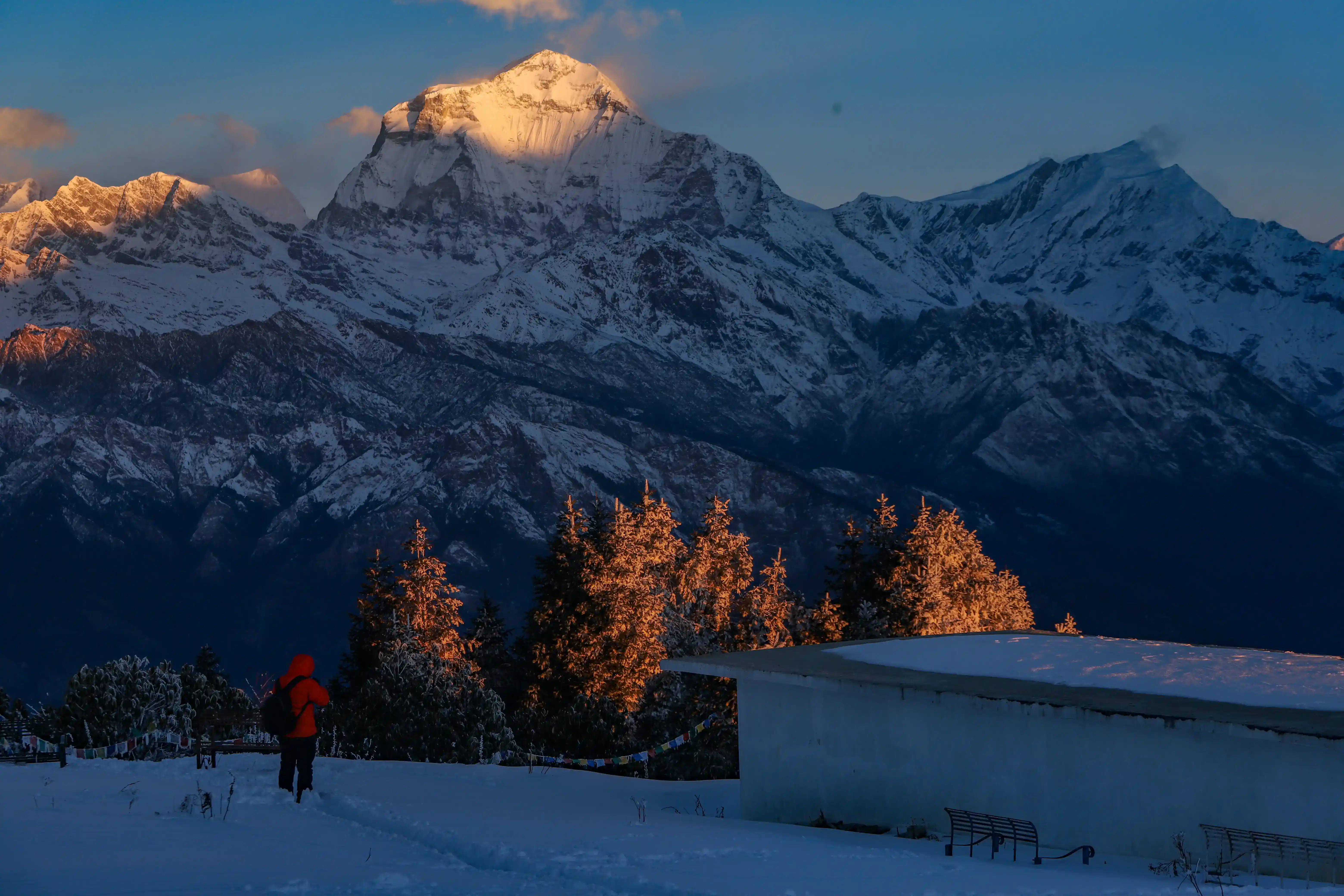 Sunrise view from Poon Hill with Annapurna and Dhaulagiri ranges